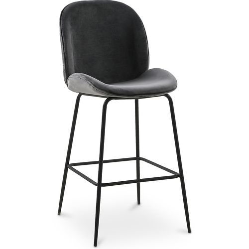 Tabouret De Bar Accent Velours Rembourré Design Rétro 73cm - Elias Gris Foncé