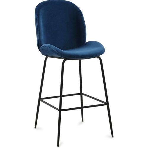 Tabouret De Bar Accent Velours Rembourré Design Rétro 73cm - Elias Bleu Foncé