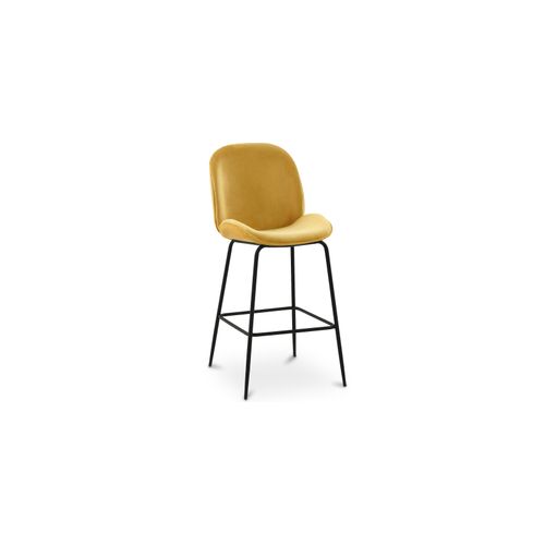 Tabouret De Bar Accent Velours Rembourré Design Rétro 73cm - Elias Bleu Foncé