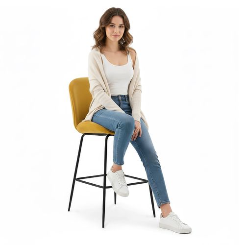 Tabouret De Bar Accent Velours Rembourré Design Rétro 73cm - Elias Vert Foncé