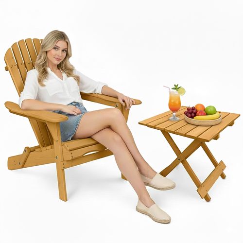 Table + Chaise De Jardin Adirondack En Bois - Set - Anela Bleu