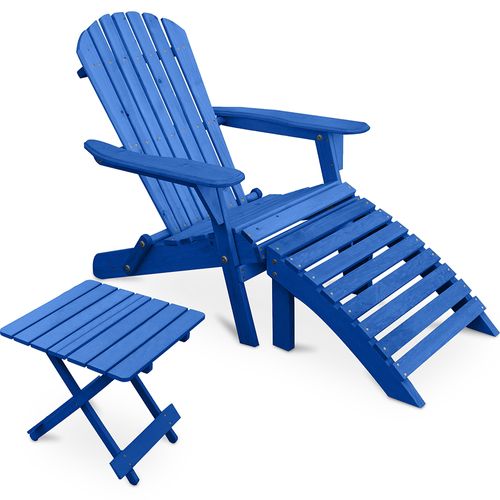 Adirondack Table De Jardin + Chaise Longue + Repose-pieds En Bois - Set - Anela Bleu