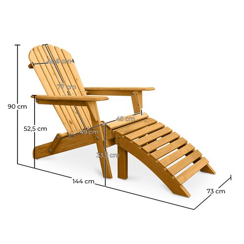 Adirondack Table De Jardin + Chaise Longue + Repose-pieds En Bois - Set - Anela Bleu