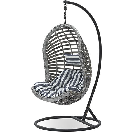 Fauteuil Balancelle Suspendu De Jardin Design Boho Bali Egg Style En Rotin Synthétique - Etania Gris