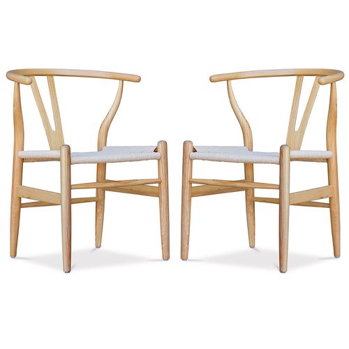 X2 Chaise De Salle à Manger Design Scandinave Bois Assise En Corde - Wish Bois Naturel