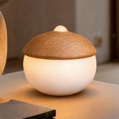 Lampe De Table USB Rechargeable LED Avec Capteur Tactile – Lumière Chaude – Gland Bois Naturel
