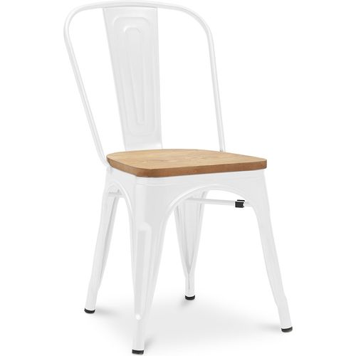 Chaise Salle à Manger Bistrot Metalix Design En Métal Et Bois Clair  - Blanc