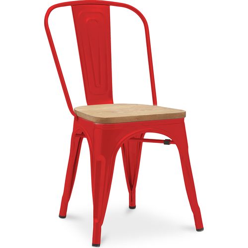 Chaise Salle à Manger Bistrot Metalix Design En Métal Et Bois Clair - Rouge