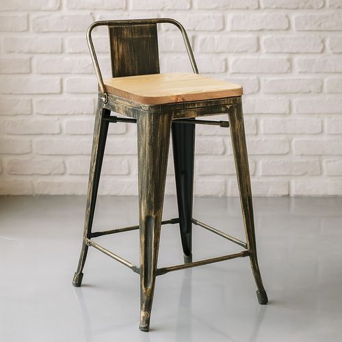 Tabouret De Bar Avec Dossier - Design - Bois Et Acier - 60cm - - Metalix Acier