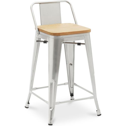 Tabouret De Bar Avec Dossier - Design - Bois Et Acier - 60cm - - Metalix Acier