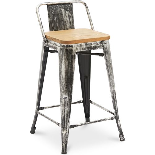 Tabouret De Bar Avec Dossier - Design - Bois Et Acier - 60cm - - Metalix Industriel