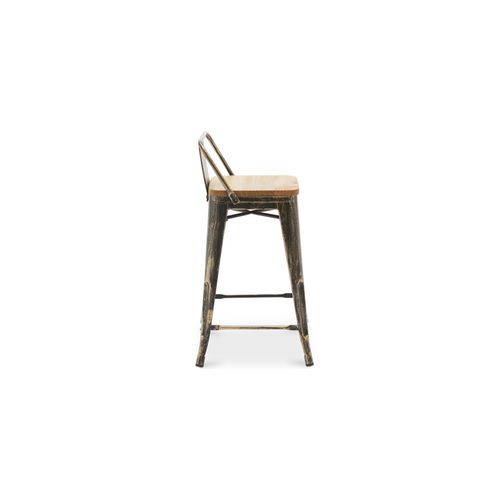 Tabouret De Bar Avec Dossier - Design - Bois Et Acier - 60cm - - Metalix Industriel