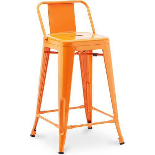 Tabouret De Bar Avec Dossier - Design Industriel - 60cm - - Metalix Orange