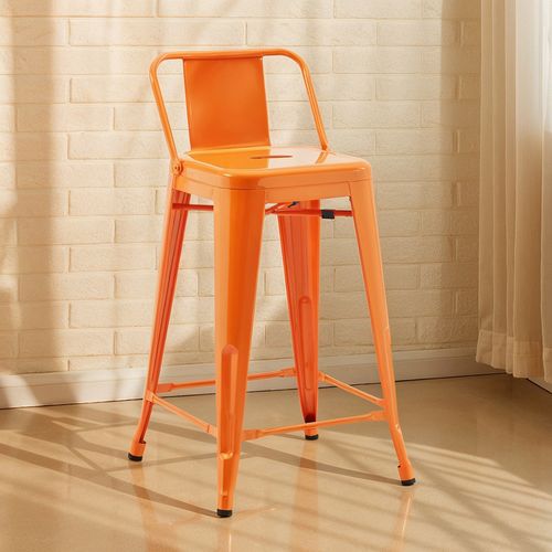 Tabouret De Bar Avec Dossier - Design Industriel - 60cm - - Metalix Crème