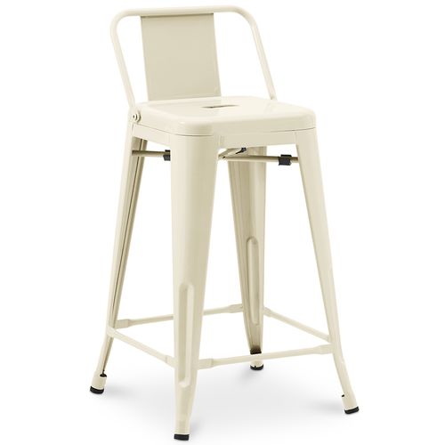 Tabouret De Bar Avec Dossier - Design Industriel - 60cm - - Metalix Crème