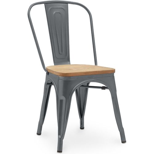 Chaise Salle à Manger Bistrot Metalix Design En Métal Et Bois Clair  - Gris Foncé