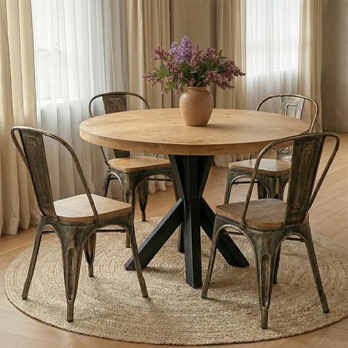 Chaise Salle à Manger Bistrot Metalix Design En Métal Et Bois Clair  - Doré