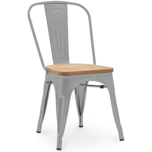 Chaise Salle à Manger Bistrot Metalix Design En Métal Et Bois Clair  - Gris Clair