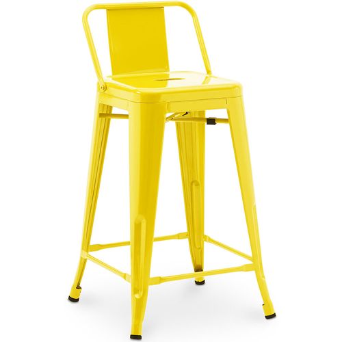 Tabouret De Bar Avec Dossier - Design Industriel - 60cm - - Metalix Jaune