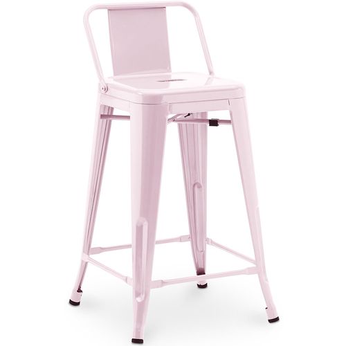 Tabouret De Bar Avec Dossier - Design Industriel - 60cm - - Metalix Rose Pâle