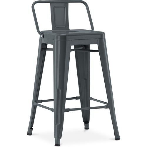 Tabouret De Bar Avec Dossier - Design Industriel - 60cm - - Metalix Gris Foncé