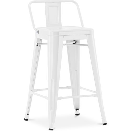 Tabouret De Bar Avec Dossier - Design Industriel - 60cm - - Metalix Blanc