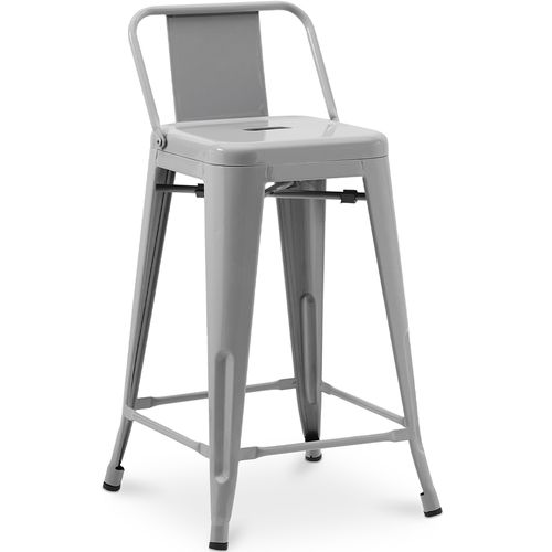 Tabouret De Bar Avec Dossier - Design Industriel - 60cm - - Metalix Gris Clair
