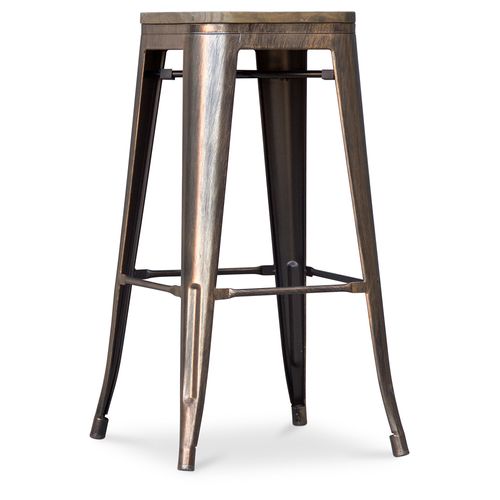 Tabouret De Bar - Design - Bois Et Acier - 76 Cm - New Edition- Metalix Bronze Métallisé