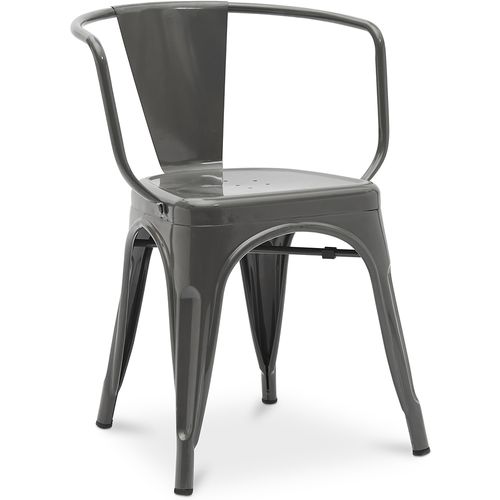 Chaise De Salle à Manger Avec Accoudoir Bistrot Metalix Design En Métal - Gris Foncé