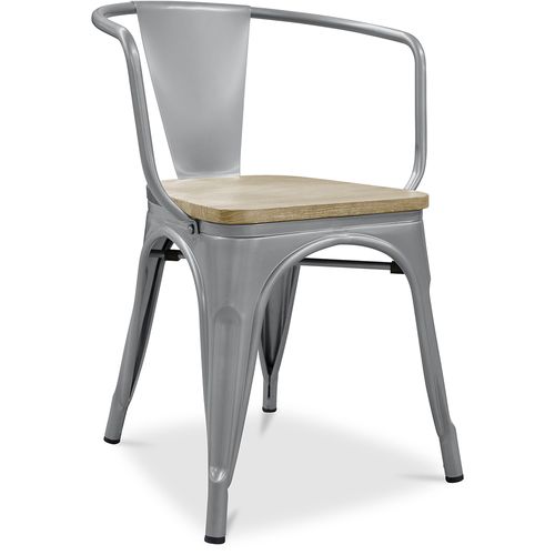 Chaise De Salle à Manger Avec Accoudoir Bistrot Metalix Design En Métal Et Bois Clair - Gris Clair