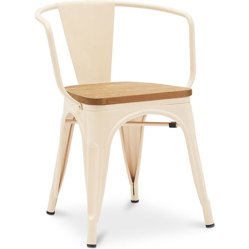 Chaise De Salle à Manger Avec Accoudoir Bistrot Metalix Design En Métal Et Bois Clair - Crème