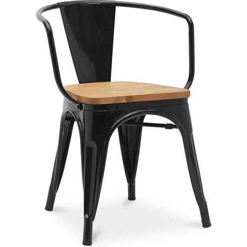 Chaise De Salle à Manger Avec Accoudoir Bistrot Metalix Design En Métal Et Bois Clair - Crème