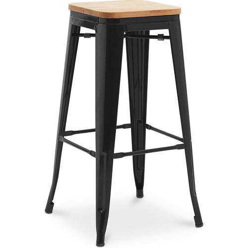 Tabouret De Bar - Design Industriel - Bois Et Acier - 76cm - - Metalix Noir