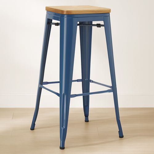 Tabouret De Bar - Design Industriel - Bois Et Acier - 76cm - - Metalix Blanc
