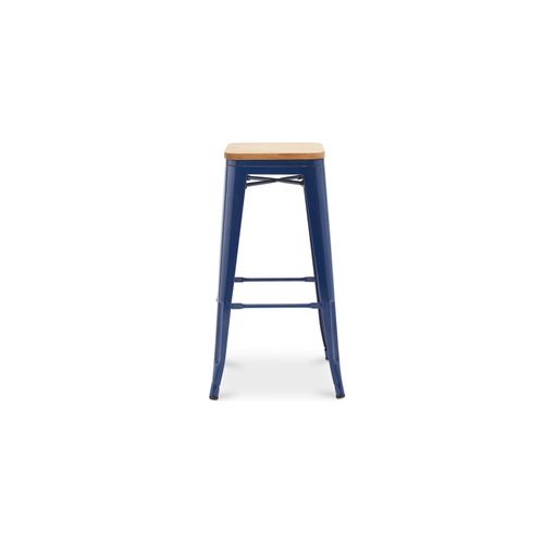 Tabouret De Bar - Design Industriel - Bois Et Acier - 76cm - - Metalix Blanc
