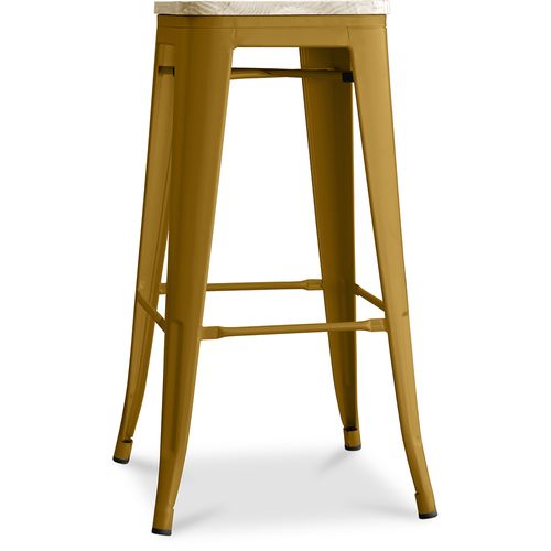 Tabouret De Bar - Design Industriel - Bois Et Acier - 76cm - - Metalix Doré