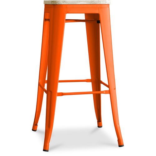 Tabouret De Bar - Design Industriel - Bois Et Acier - 76cm - - Metalix Orange