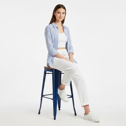 Tabouret De Bar - Design Industriel - Bois Et Acier - 76cm - - Metalix Bleu Foncé