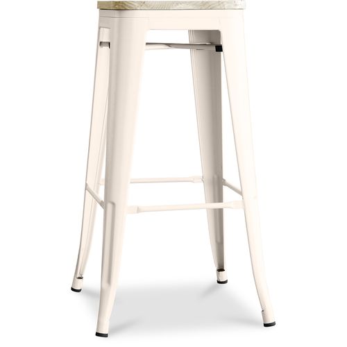 Tabouret De Bar - Design Industriel - Bois Et Acier - 76cm - - Metalix Crème