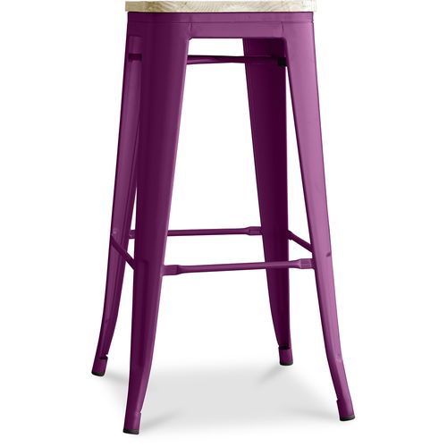 Tabouret De Bar - Design Industriel - Bois Et Acier - 76cm - - Metalix Violet