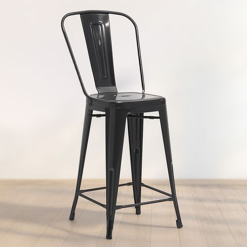 Tabouret De Bar Avec Dossier - Design Industriel - 60cm - - Metalix Noir