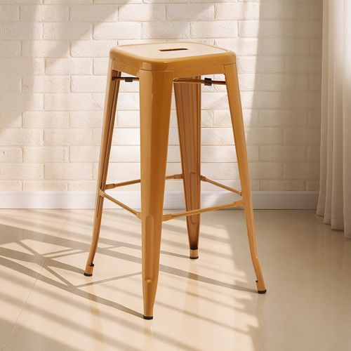 Tabouret De Bar - Design Industriel - 76cm - Nouvelle Édition- Metalix Orange