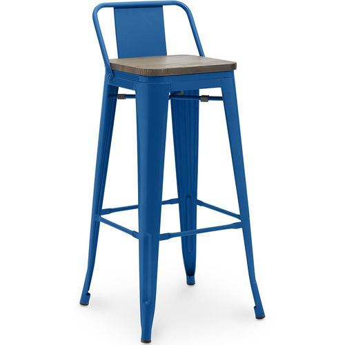 Tabouret De Bar - Design Industriel - Bois Et Acier - 76cm - Metalix Bleu Foncé
