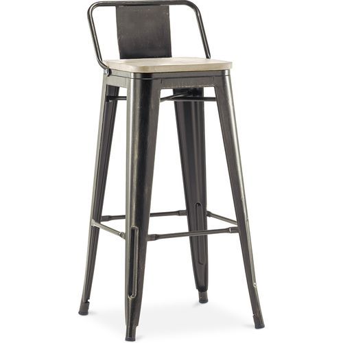 Tabouret De Bar Avec Dossier - Design - Bois Et Acier - 76cm - - Metalix Bronze Métallisé