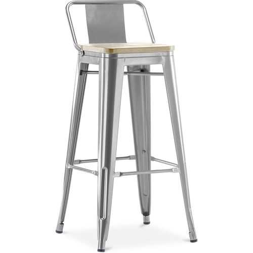 Tabouret De Bar Avec Dossier - Design - Bois Et Acier - 76cm - - Metalix Acier
