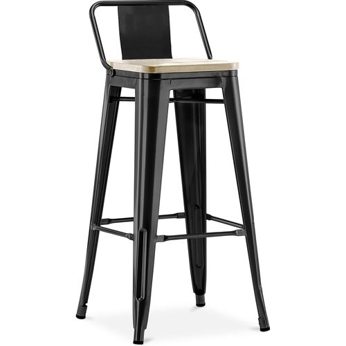 Tabouret De Bar Avec Dossier - Design - Bois Et Acier - 76cm - - Metalix Noir