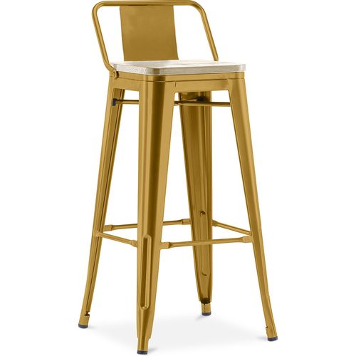 Tabouret De Bar Avec Dossier - Design - Bois Et Acier - 76cm - - Metalix Doré