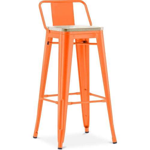 Tabouret De Bar Avec Dossier - Design - Bois Et Acier - 76cm - - Metalix Orange