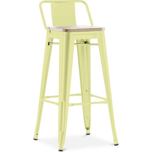 Tabouret De Bar Avec Dossier - Design - Bois Et Acier - 76cm - - Metalix Jaune Pâle