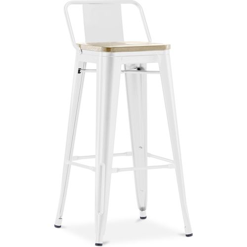 Tabouret De Bar Avec Dossier - Design - Bois Et Acier - 76cm - - Metalix Blanc